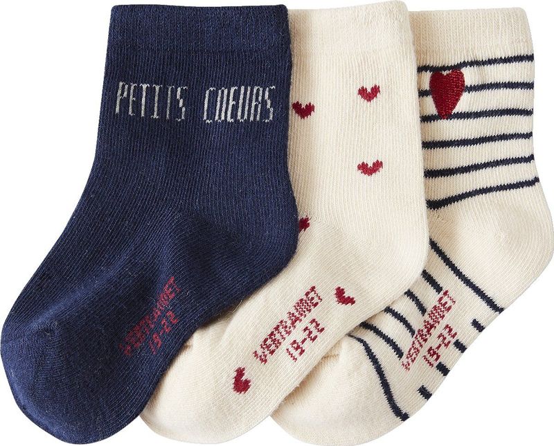 Set van 3 Paar Sokjes - Ecru - Voor Babymeisje - Met Hartjes