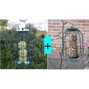 Bird-Feeder - Pindasilo & Vetbolsilo met Beschermkooi - Groen