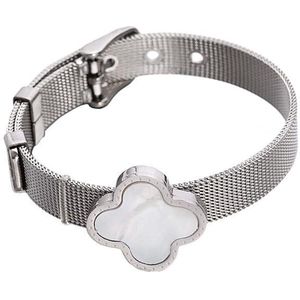 Parelmoeren armband White Shell Flower watch - parelmoer - edelstaal - zilver - wit - luxe sieraden zakje - armband dames
