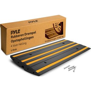 Pyle Rubberen Drempeloprit 4 ft – Gebogen Antislip Oprit met Gele Reflecterende Strip