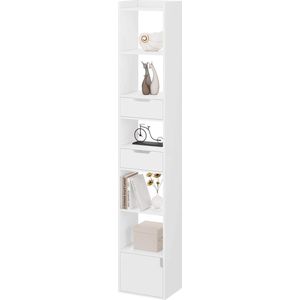 BukkitBow - Staande Boekenkast - Eiken Hout met Melamine Fineer - Ruime Opslag met Deur en Laden - Wit