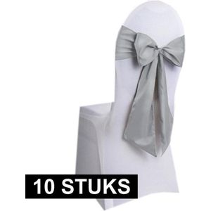 10x Bruiloft stoel decoratie zilveren strik - Huwelijk stoel versiering - Bruiloft aankleding