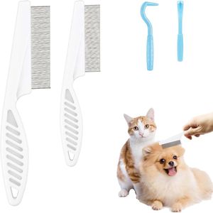 Vlooienkammen en Tekenverwijderingshulpmiddelen - Luizenkam met Fijne Tanden - Verwijdering Van Traanvlekken - Magisch Huisdierenhaar Schoonmaakhulpmiddelen voor Katten en Honden - 2 stuks