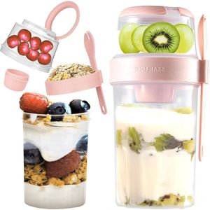 Yoghurt Beker To Go - Mueslibeker Met Lepel 310 ml + 760 ml - Dubbellaagse Draagbare Yoghurtbeker Voor Werk School Reizen yoghurt beker to go