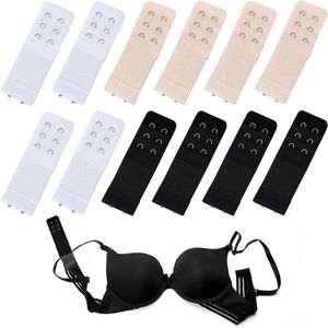 Allecto plus - 12 stuks BH-verlenger met 2 haken en 3 rijen - Stretch ondergoed - Zwangerschapsaccessoires - Zwart/Wit/Hautton - Nylon - Huidvriendelijk