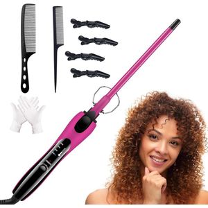 9 mm mini krultang - kleine krullen - lcd display - 100-220 °C - 4 temperatuurniveaus - hittebestendige handschoen - haarspelden en kam - roze