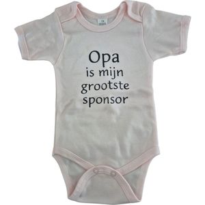 Baby romper met tekst ""Opa is mijn grootste sponsor"" wit met zwarte bedrukking maat 56