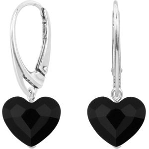 ARLIZI 1707 Oorbellen Hartje Swarovski Kristal Zwart - 925 Sterling Zilver - 3 cm
