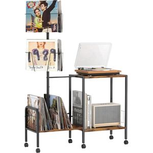 Platenspeler Meubel - Draaibare Vinylplatenopslag - Platenspelerstandaard - Draaitafelstandaard met Vinylopslag - Platenspelertafel voor Vinylplaten - Platenhouder tot 200 Vinylalbums voor Woonkamer - Zwart en Bruin