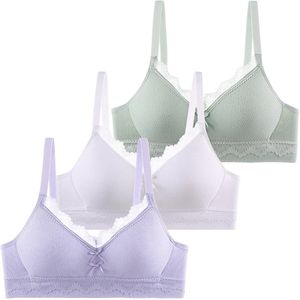 Meisjes Sportbeha 3-pack - Ademend, Verstelbare Draagriem, Draadloos met Dunne Pads