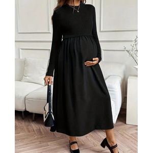 Prachtige elegante lange zwarte stretch jurk zwangerschapsjurk maat XL model zwn1