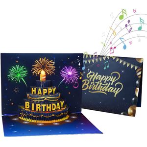 3D verjaardagskaart, pop-up verjaardagskaart met licht en muziek, blow-out lichtkaars en spelen, Happy Birthday, muziek, wenskaart met envelop voor mannen en vrouwen, romantische cadeaukaart