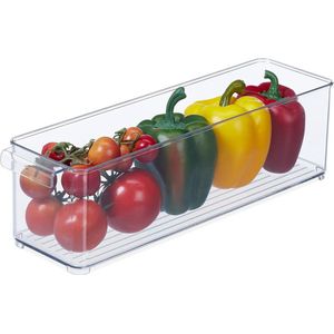 Koelkast organizer voor levensmiddelen - smal keukenbakje met handgreep - transparant - 10 x 365 x 10 cm