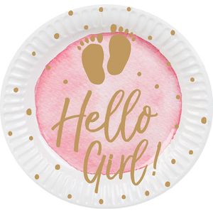 Boland - 10 Papieren bordjes 'Hello Girl!' - Geen thema - Babyshower