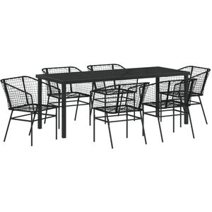 vidaXL - Set - van - 4 - Zwart - PE - rattan, - gepoedercoat - staal - 6 - Zits