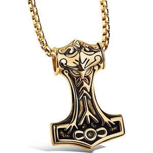 Heren ketting - Viking - Hammer Of Thor - Edelstaal - Mendes - Goudkleurig