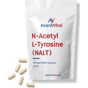 N-Acetyl L-Tyrosine (NALT) - 250 mg - 180 Vegan Capsules - Verhoogde de Oplosbaarheid in Water - AvantVital - Voedingssupplementen