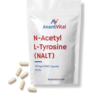 N-Acetyl L-Tyrosine - 180 Vegan Capsules - 250 mg - Verhoogde de Oplosbaarheid in Water - AvantVital - Voedingssupplementen
