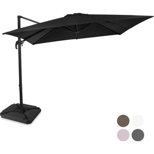 VONROC Premium Zweefparasol Pisogne 300x300cm - Duurzame parasol - Combi set incl. 4 vulbare premium parasoltegels – 360 ° Draaibaar - Kantelbaar – UV werend doek – Antraciet/zwart – Incl. beschermhoes