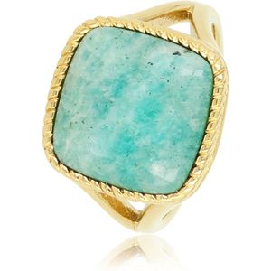 My Bendel Zegelring goudkleurig met Amazonite edelsteen - Ring goudkleurig met Amazonite edelsteen - Met luxe cadeauverpakking