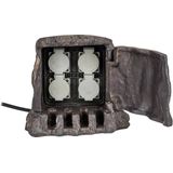 Heitronic - 37500 - Buitenstopcontact - Bruin - Polyresin - 4-Voudig Met 5 m Aansluitkabel