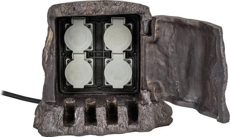 Heitronic - 37500 - Buitenstopcontact - Bruin - Polyresin - 4-Voudig Met 5 m Aansluitkabel