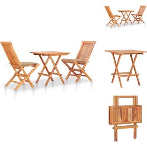 vidaXL Bistroset - Bistrosets - Bistrotafel En -stoel - Bistrotafels En -stoelen - 3-delige Bistroset met beige kussens massief teakhout