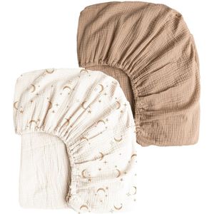 Getailleerd laken - 2 stuks - M - 71*135CM - Gekreukt kinderlaken - Volledige hoes voor kinderbedje - Ademend kinderlaken - Wieglaken - Zacht en ademend - Geschikt voor wiegjes, ledikantjes en ovale manden - Matrashoes