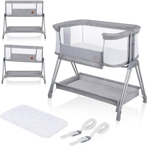 Draagbaar babybedje voor co-sleeping - met matras - van newborn tot 9kg - in hoogte verstelbaar en kantelbaar - 4 wielen met blokkade - kan aan het bed van de ouders bevestigd worden - luchtig. Co sleeper