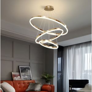 Chandelix - Luxe Hanglamp Goud Chroom - 3 Ringen - met Afstandsbediening en App - Dimbaar - 3 lichts - In hoogte verstelbaar - Industrieel - Eetkamer - Keuken - Woonkamer - Slaapkamer - Smartlamp - Ringlamp - Moderne - LED