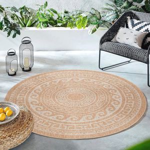 Rond weerbestendig tapijt van 80 cm - beige sisal en jute look voor binnen en buiten