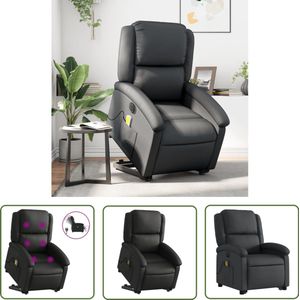 vidaXL Lederen Stoel - Sta-op Massagestoel - Sta-op-massagestoel elektrisch echt leer zwart - Ergonomische Stoel - Relaxstoel - Massagefauteuil
