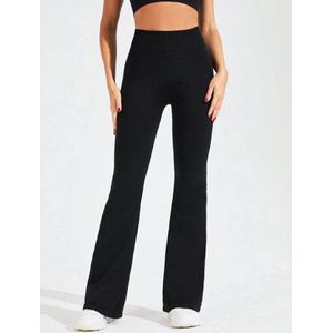 Flared Sportbroek - Zwart - Flared Legging - Dames - Hoge Taille - Ademend