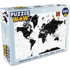 Puzzel Wereldkaart - Zwart - Wit - Atlas - Aarde - Educatief - Legpuzzel - Puzzel 500 stukjes