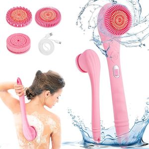 Elektrische Oplaadbare Doucheborstel met Handvat - 3 Reinigingskoppen - 2 Snelheden - Waterdicht - Lang Handvat - Voor Peeling en Huidreiniging