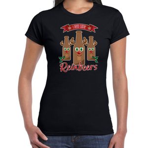 Bellatio Decorations fout kersttrui t-shirt dames - Rudolf Reinbeers - zwart - rendier/bier XXL