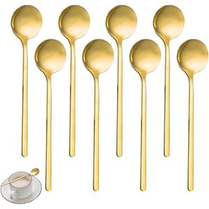 Gouden lepel met ronde kop, 8 stuks koffielepels, gouden roestvrijstalen lepel, 13 cm stalen huishoudlepel, geschikt voor koffie, suiker, dessert, ijs, soep, mokkalepel