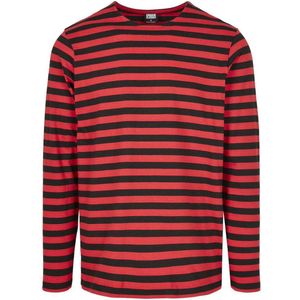 Urban Classics - Regular Stripe LS firered/blk Longsleeve shirt - S - Rood/Zwart