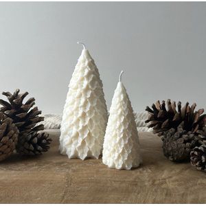 MinaCasa - Luxe kerstboom kaarsen set - wit - 2 delig - Christmas tree - Winter - Kerstpakket - Cadeau - Decoratie
