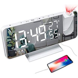 Projectiewekker met Spiegeloppervlak en Dubbel Alarm - Digitale LED Wekker met FM Radio en Temperatuurweergave