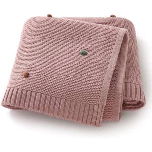 Gebreid babydeken - gebreid wiegdeken roze - gebreide deken ledikant - gebreide deken roze met knots - gebreid roze dekentje baby - pasgeboren baby deken - zacht katoen roze deken