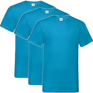 3 Pack Fruit of the Loom V Hals Maat S Valueweight Kleur Azure Blauw