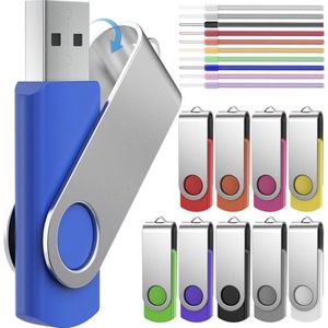 10-Pack USB-flashdrive Draaibare Geheugenstick 4 GB USB 2.0 Metalen Pen-drive - Multi-Pack Thumbdrive Veelkleurig