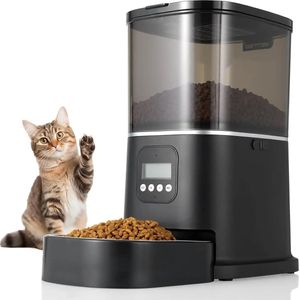 Jemaison® Automatische voerbak - Kat - Hond - 4 Maaltijden per dag - Ingebouwde luidspreker - Voerautomaat kat - Zwart - 6L