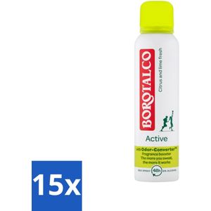 Borotalco - Deodorant Spray - Active - Citrus & Lime Fresh - 0% Alcohol - 150 ml - Bulkverpakking - 15 stuks