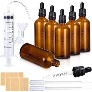 Zeynomax - Bruine glazen pipetflessen (6 stuks), 100 ml - Verpakking van 6 flesjes - Cosmetica en aromatherapie toebehoren