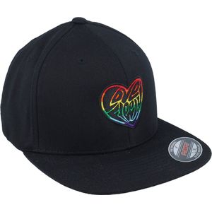 Hatstore- Love Freely Rainbow Logo Black Flat Brim Fitted - Fair Cap