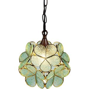 Hanglamp Tiffany 21x21x17/90 cm  Groen Glas Hanglamp Eettafel Hanglampen Eetkamer Glas in Lood