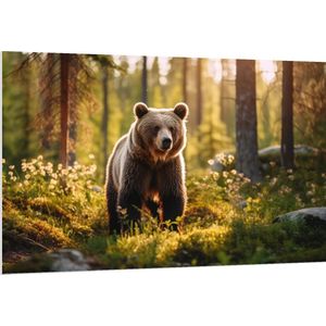 PVC Schuimplaat - Bos - Beer - Dier - Bloemen - 150x100 cm Foto op PVC Schuimplaat (Met Ophangsysteem)
