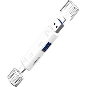 4 IN 1 USB-C + USB + Micro-USB naar Micro-SD (tf) + USB Female - kaartlezer usb adapter hub - geheugenkaart lezer - voor o.a. telefoon, camera en laptop - wit